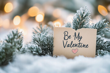 a card with a message on it sitting next to a plant and some lights on the ground with a heart