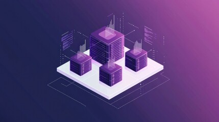 Fototapeta premium Big data storage governance illustration showcasing servers and graphs, highlighting data integrity and security benefits