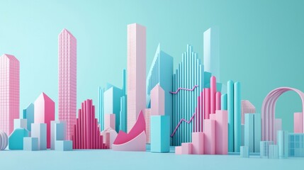Big data, insights, real-time concept. Colorful abstract skyline representing growth, innovation, and data visualization for modern decision-making