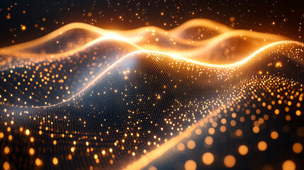 Bright gold, silver, and white light tones blend seamlessly in a digital background, symbolizing advanced technology, data transfer, encryption, artificial intelligence, and digital processes
