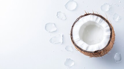 Freshly Cut Coconut Open with Clear Water and Ice Surrounding It