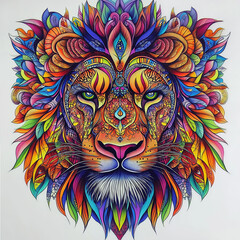 Colorful Lion Face Mandala Art – Vibrant and Intricate Digital Illustration