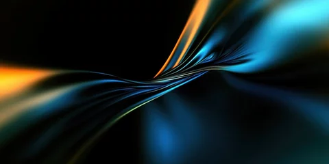 Gordijnen black background, vibrant artistic design with dynamic glowing curves in blue and golden hues © Orod