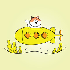 A cartoon cat vector illustration, a sweet design element for a submarine trip celebration