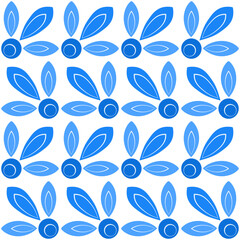 Blue mosaic tile seamless pattern. Shades of blue flowers on white background. Folklore plant background of square elements. Ornament for wallpaper, textile, web design, etc.