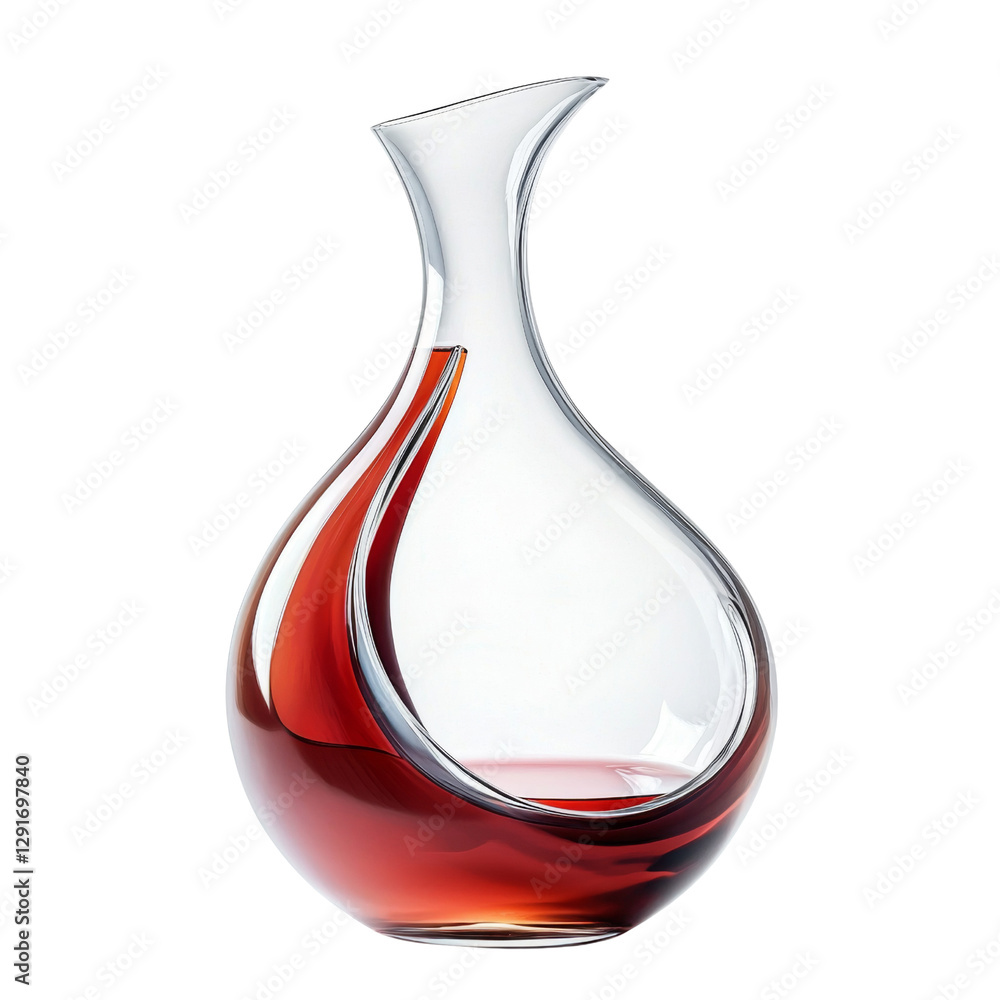 Poster Elegant glass decanter with unique design, showcasing rich red liquid. Perfect for serving wine or spirits, adding sophistication to any table setting