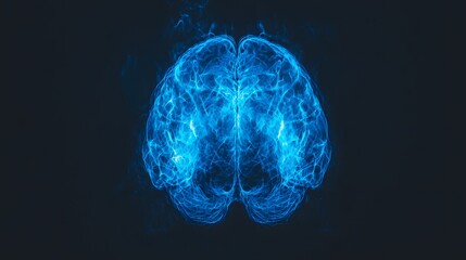 Abstract Representation of a Brain with Electric Blue Glow on a Dark Background