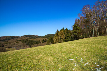 Rolling Hills and Green Fields Under a Clear Sky. A stunning countryside landscape featuring...