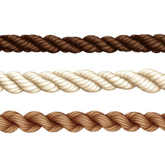 Braided Ropes: A collection of three intricately braided ropes, each exhibiting a distinct texture and hue , isolated on transparent or white background, png. 