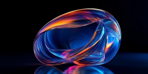 Abstract 3D holographic fluid shape in glass.