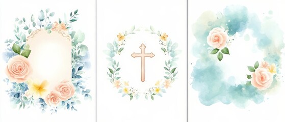 Adorable watercolor templates for Baptism invitations.