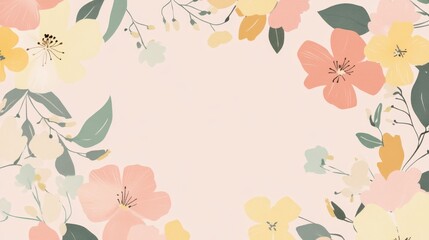 Floral border with pastel colors featuring soft pink, yellow, and green elements against a light background suitable for spring designs or invitations