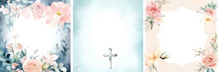 Vintage rose lace frame featuring a holy cross design.