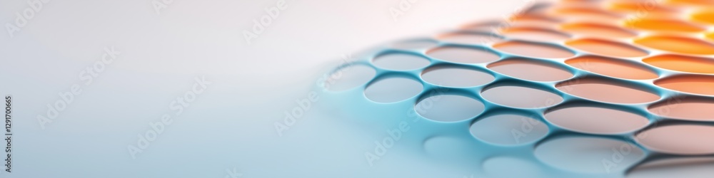 Poster a blue and orange patterned background with a white circle in the middle. the background is a mix of