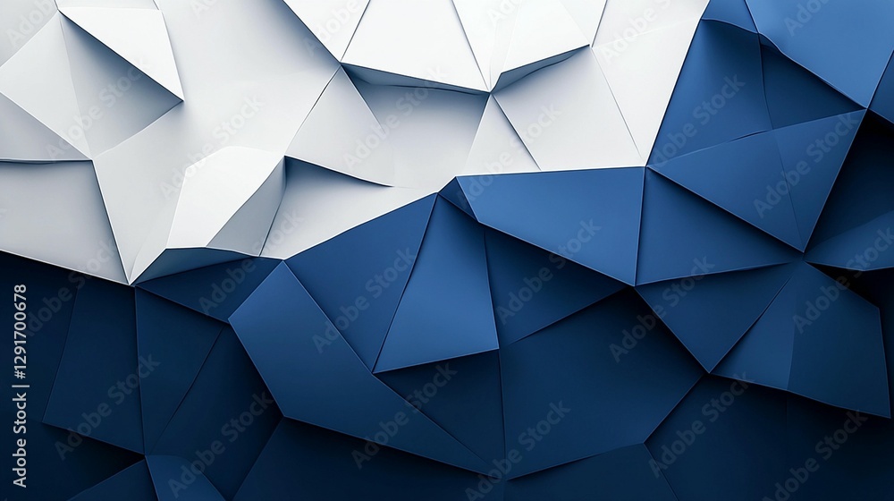 Poster abstract geometric background with blue and white low poly triangular shapes.