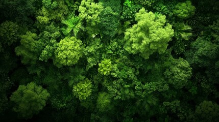 Naklejka premium Aerial view of a lush green forest filled with plants and trees.