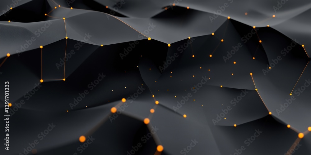 Poster a black and orange background with a lot of dots. the dots are connected to each other in a pattern