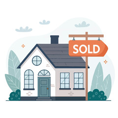 Fototapeta premium Modern Vector Illustration of a Sold House – Real Estate & Homeownership Concept.