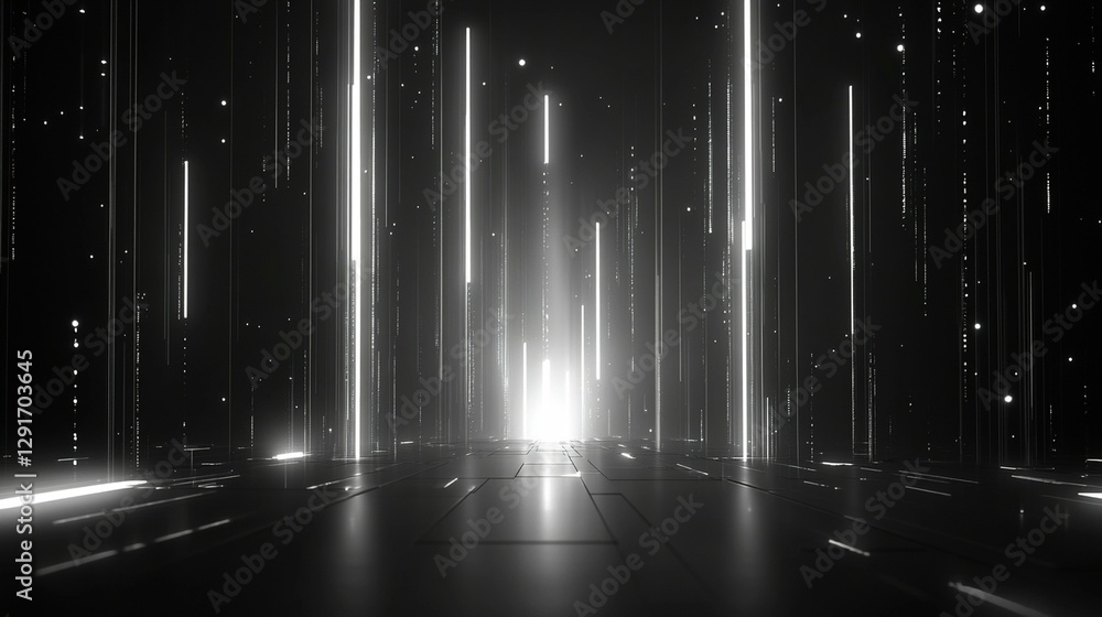 Poster abstract glowing lines converge creating a futuristic tunnel.