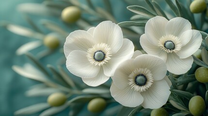 Obraz premium Delicate white flowers blooming natural setting macro photography soft lighting floral aesthetics