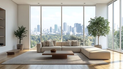 Fototapeta premium Beautiful Modern Living room Interior with furniture's ,mockup frame , posters, wall -3d Rendering