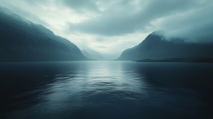 Leitisvatn Lake with Panorama View in Snow-Capped Mountains