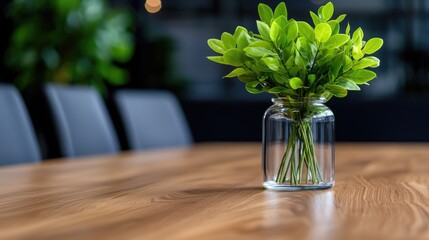 Plants on wooden table in modern office