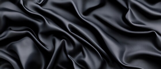 Fototapeta premium Exquisite black silk fabric with a soft and smooth texture draped elegantly to create a luxurious atmosphere