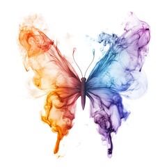 araffe butterfly with colored smoke in its wings on a white background
