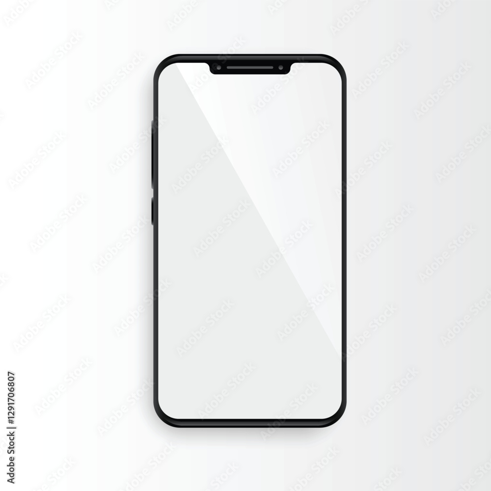 Aufkleber a realistic rendering of a modern smartphone with a black frame and a blank, white screen. the devic