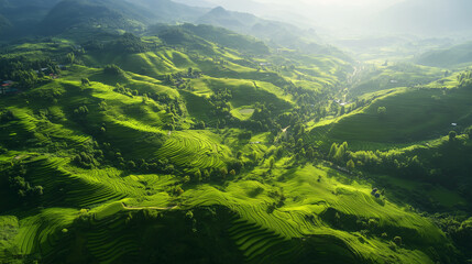  Mountain Valley with River and Lush Green Hills