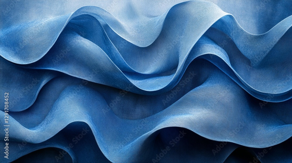 Aufkleber abstract image of flowing blue fabric with wave-like patterns and subtle color variations.