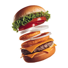 A Juicy burger with an isolated white background. 