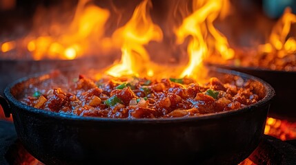 Spicy stew cooking fire outdoor festival