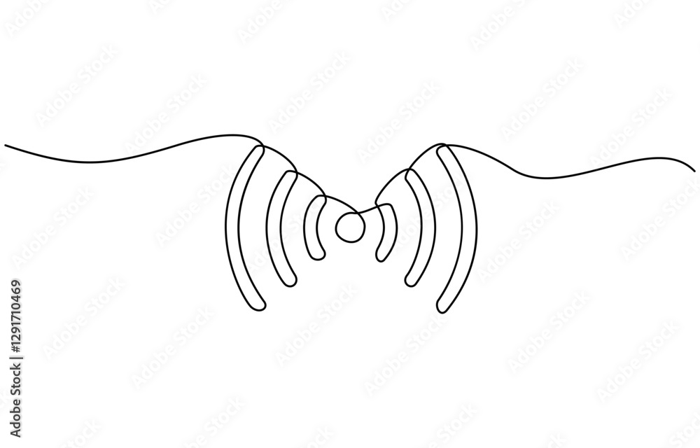 Poster continuous one line drawing of a signal wifi icon, wi-fi sign continuous line drawing element isolat