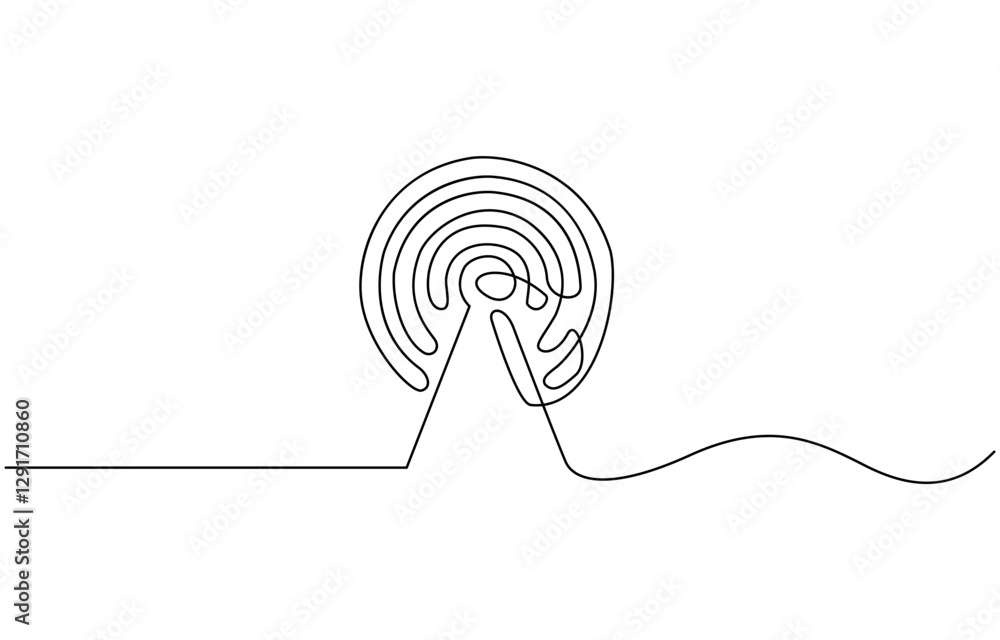 Poster continuous one line drawing of a signal wifi icon, wi-fi sign continuous line drawing element isolat