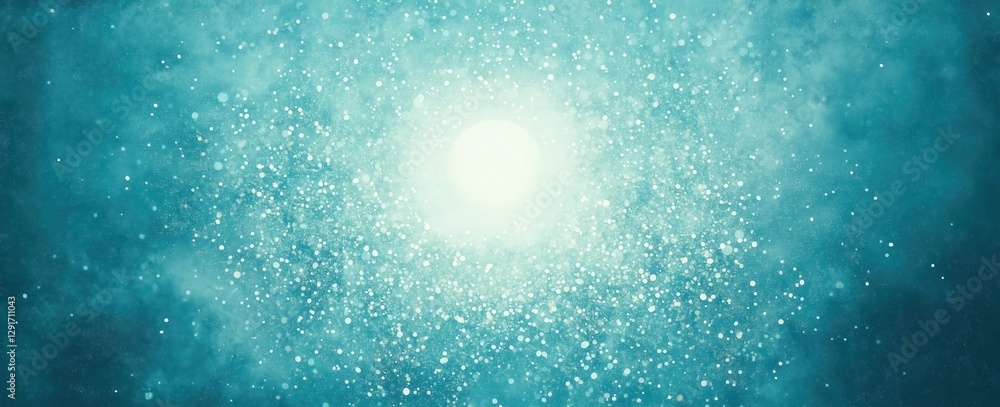 Poster abstract teal background with sparkling particles and soft light