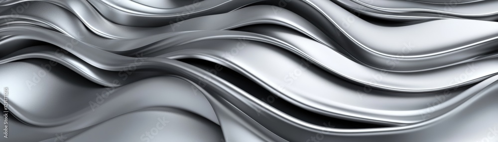 Poster a stunning silver wavy background with a reflective surface creating a dynamic and modern aesthetic 
