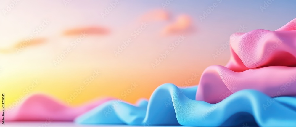 Poster a serene pink and blue wave flowing gently across the surface with soft gradients creating a calming