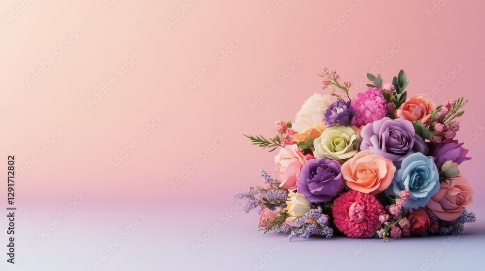 Poster a beautiful bouquet of fresh flowers displayed on a soft pink background creating an elegant and cha