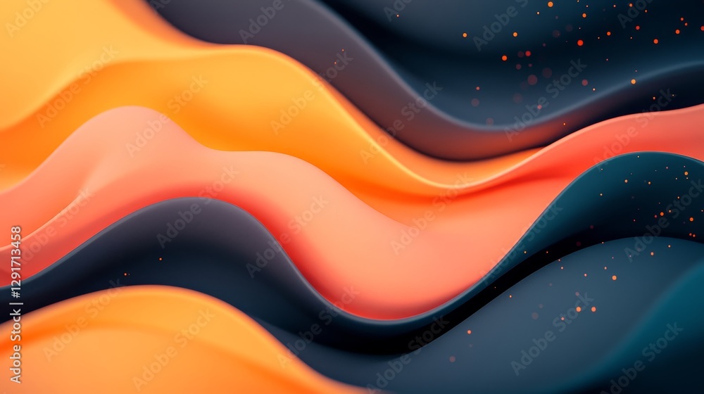 Poster bright orange and deep black abstract liquid paint swirl with bubbles and textures creating a vibran