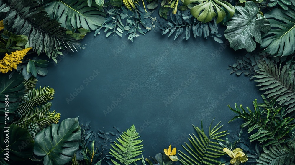 Poster lush greenery in a tropical forest creating a serene atmosphere and inviting nature exploration duri