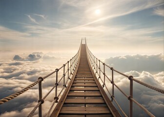 Fototapeta premium A Wooden Bridge to the Clouds: Inspiring Journey Through the Sky
