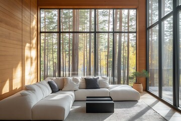 Obraz premium Beautiful Modern Living room Interior with furniture's ,mockup frame , posters, wall -3d Rendering