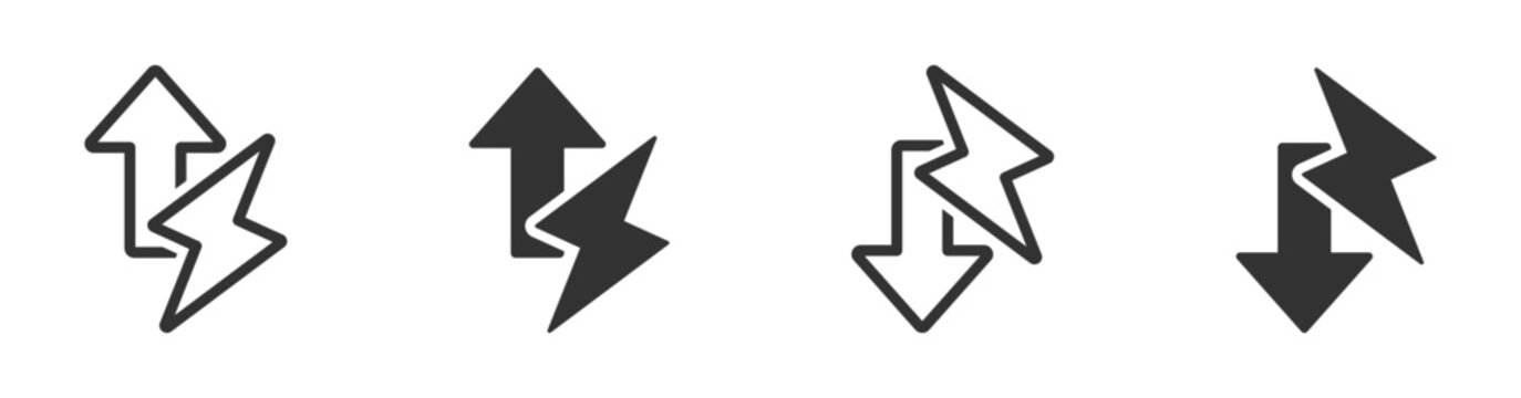 Energy increase and decrease vector icon design set. Energy rise and fall icon