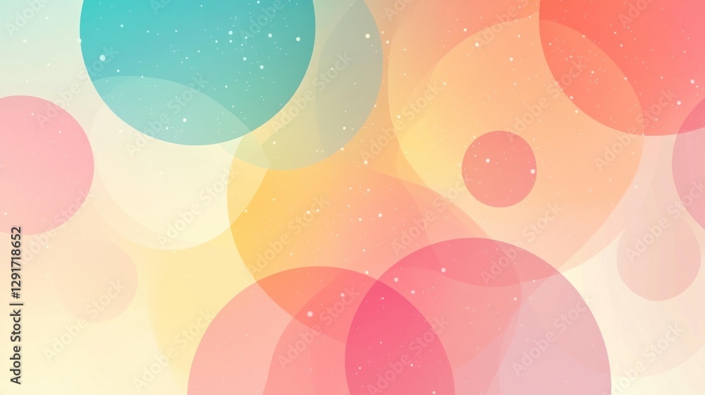 Poster abstract pastel circles background with soft light and subtle sparkle.