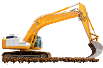 Crane equipment with a large bucket attachment, cut out