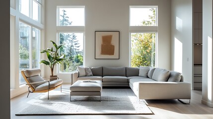 Fototapeta premium Beautiful Modern Living room Interior with furniture's ,mockup frame , posters, wall -3d Rendering