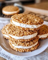 araffe sandwich with cream and oatmeal on a plate