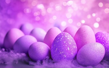 Obraz premium Colorful Easter Eggs in Shades of Purple with Soft Background